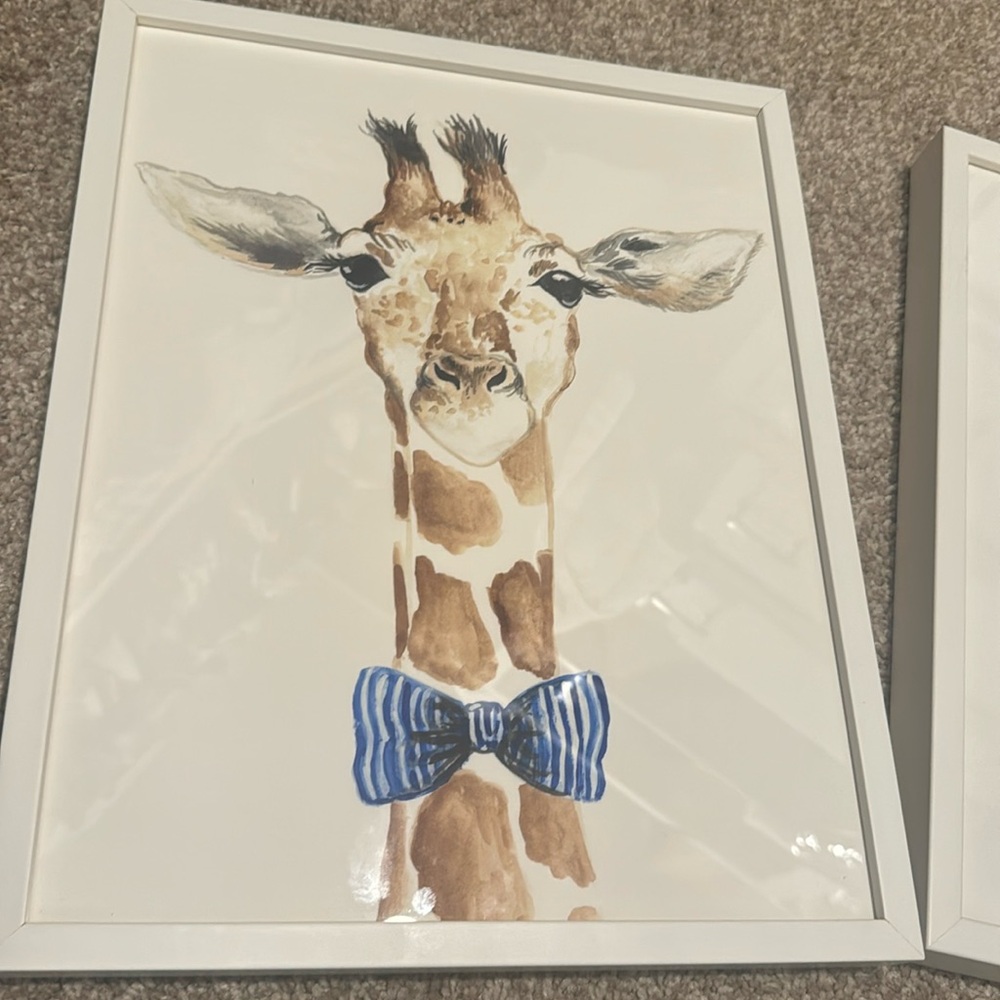 MINTED Dapper Giraffe by Kristen Mills with bow tie nursery framed picture